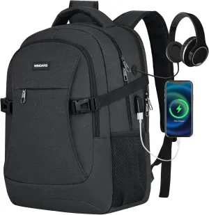 Travel Laptop Backpack, 15.6 Inch Large School Backpacks for Teens Boys, Water Resistant Business Men Computer Bag Durable Women Back Pack with USB Charging Port for College Work, Black