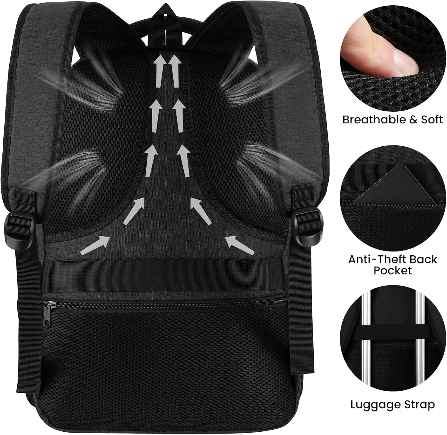 Travel Laptop Backpack, 15.6 Inch Large School Backpacks for Teens Boys, Water Resistant Business Men Computer Bag Durable Women Back Pack with USB Charging Port for College Work, Black