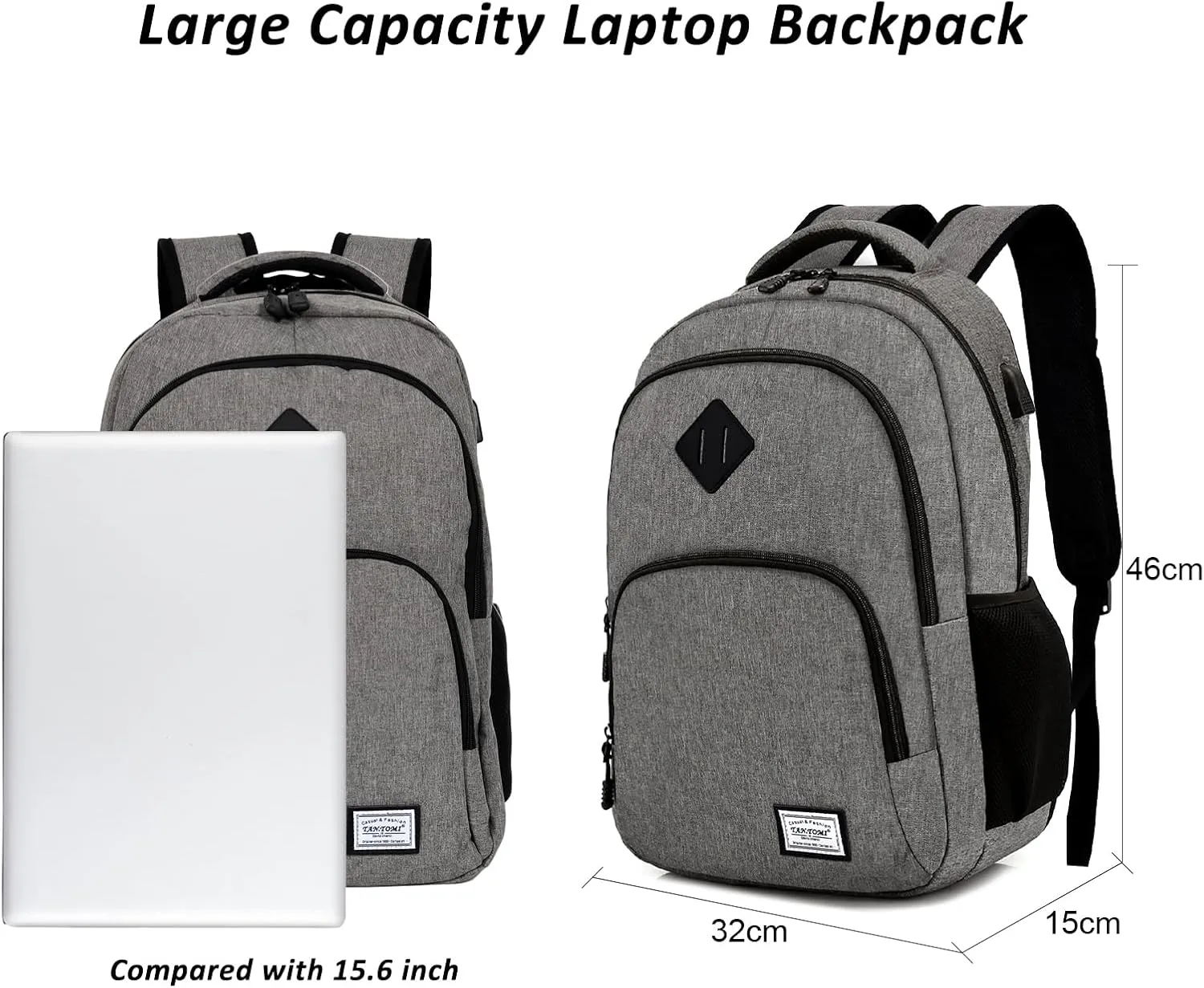 Travel Laptop Backpack, Carry On Backpack for Men Women Laptop Computer Work School Bag USB Port