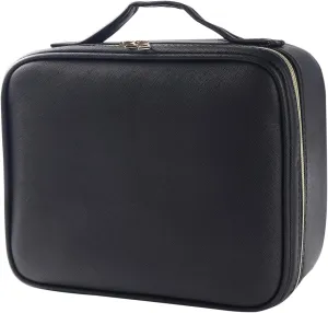 Travel Makeup Bag With LED Mirror, Cosmetic Train Case with Light up Mirror, Portable Makeup Artist Organizer Bag with Adjustable Dividers, Makeup Brush Holder Storage, Black