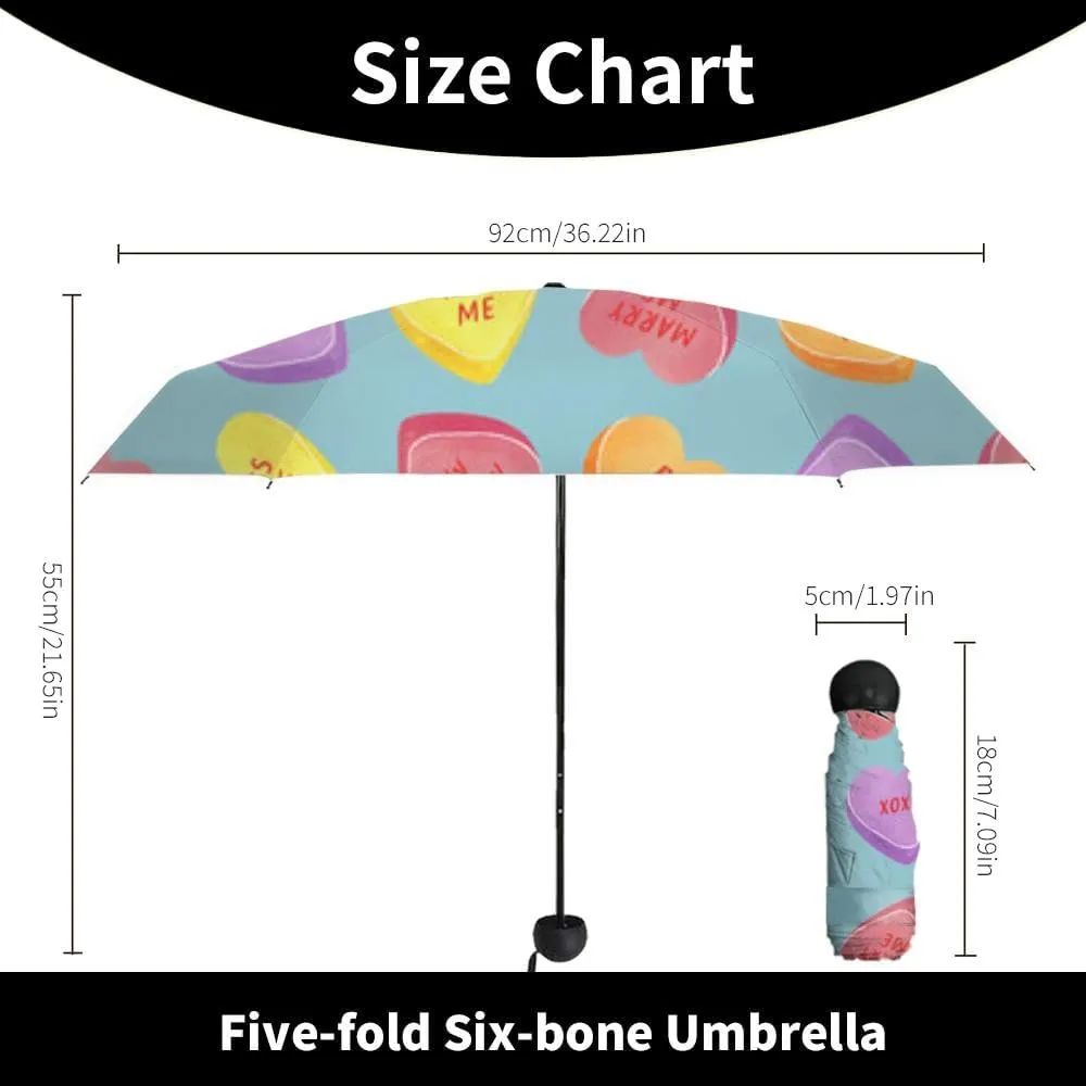 Travel Umbrella for Rain Windproof Lips Doodle lip kiss Retro fashion glamour print Cute Portable Compact Mini Umbrella for Women Purse Backpack Car Black Sun UV Protection