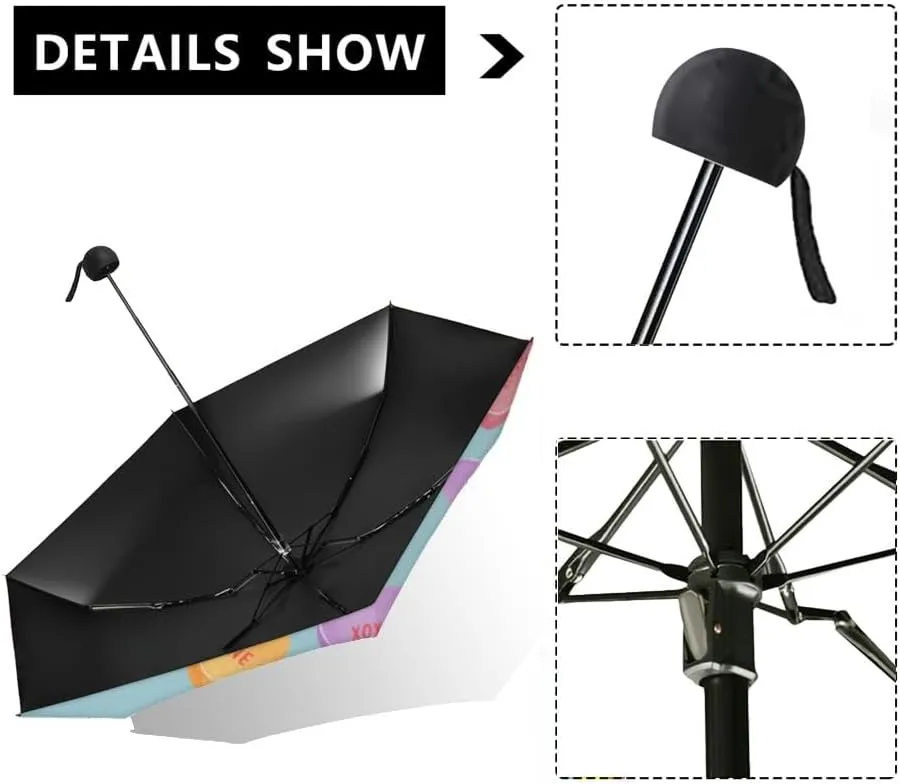 Travel Umbrella for Rain Windproof Lips Doodle lip kiss Retro fashion glamour print Cute Portable Compact Mini Umbrella for Women Purse Backpack Car Black Sun UV Protection