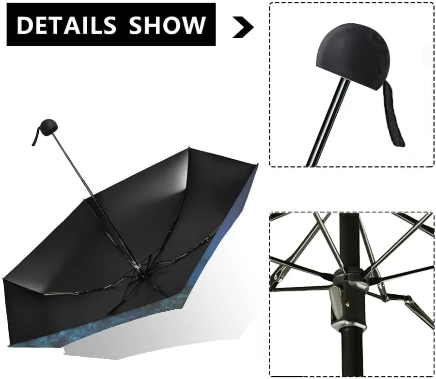Travel Umbrella for Rain Windproof Majestic view sea and moon at night Cute Portable Compact Mini Umbrella for Women Purse Backpack Car Black Sun UV Protection