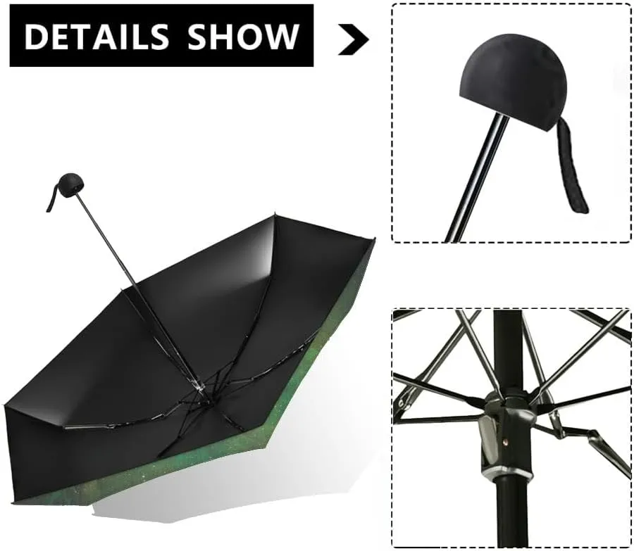 Travel Umbrella for Rain Windproof Majestic view sea and moon at night Cute Portable Compact Mini Umbrella for Women Purse Backpack Car Black Sun UV Protection