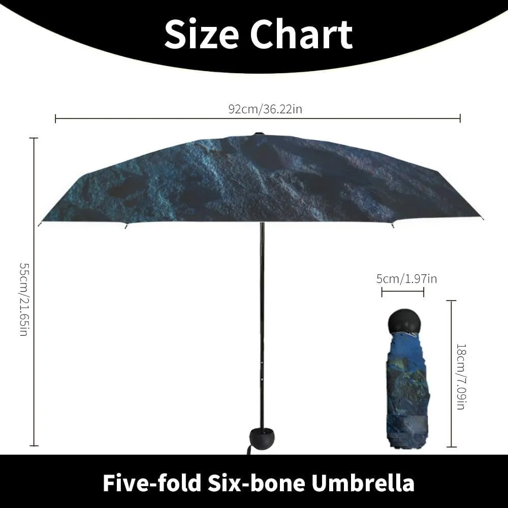 Travel Umbrella for Rain Windproof Majestic view sea and moon at night Cute Portable Compact Mini Umbrella for Women Purse Backpack Car Black Sun UV Protection