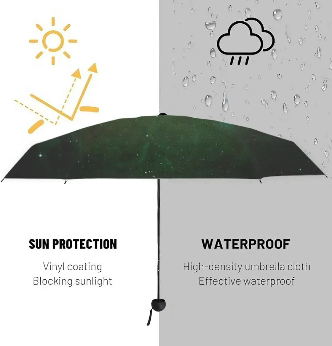 Travel Umbrella for Rain Windproof Majestic view sea and moon at night Cute Portable Compact Mini Umbrella for Women Purse Backpack Car Black Sun UV Protection