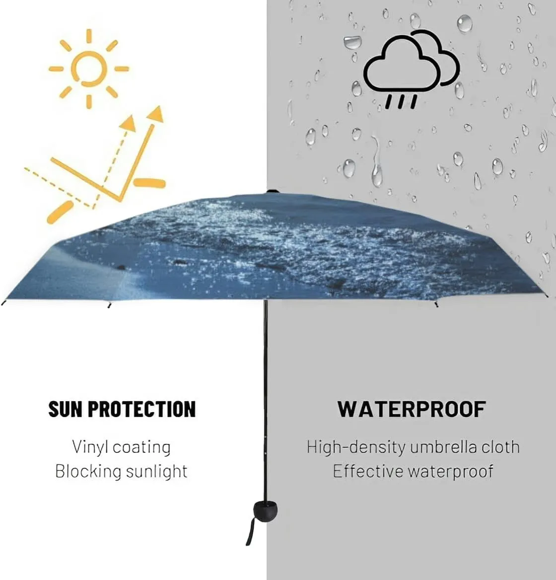 Travel Umbrella for Rain Windproof Majestic view sea and moon at night Cute Portable Compact Mini Umbrella for Women Purse Backpack Car Black Sun UV Protection