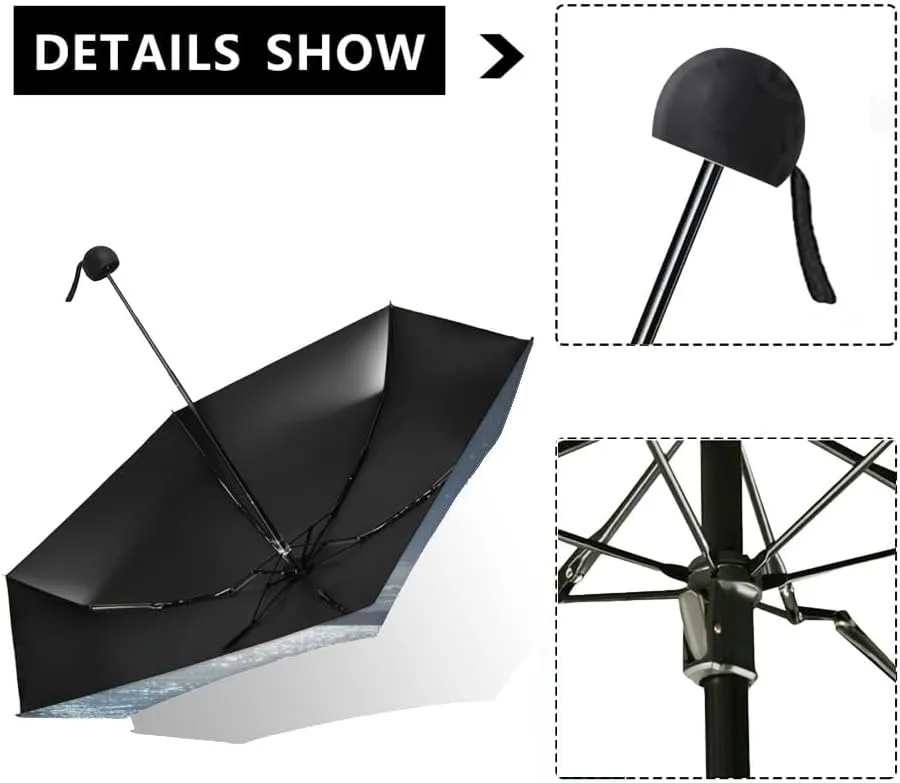 Travel Umbrella for Rain Windproof Majestic view sea and moon at night Cute Portable Compact Mini Umbrella for Women Purse Backpack Car Black Sun UV Protection