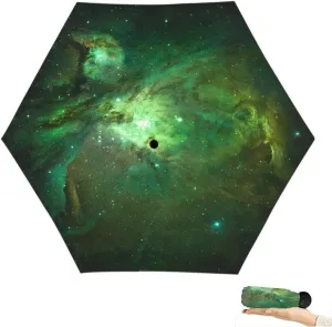 Travel Umbrella for Rain Windproof Majestic view sea and moon at night Cute Portable Compact Mini Umbrella for Women Purse Backpack Car Black Sun UV Protection