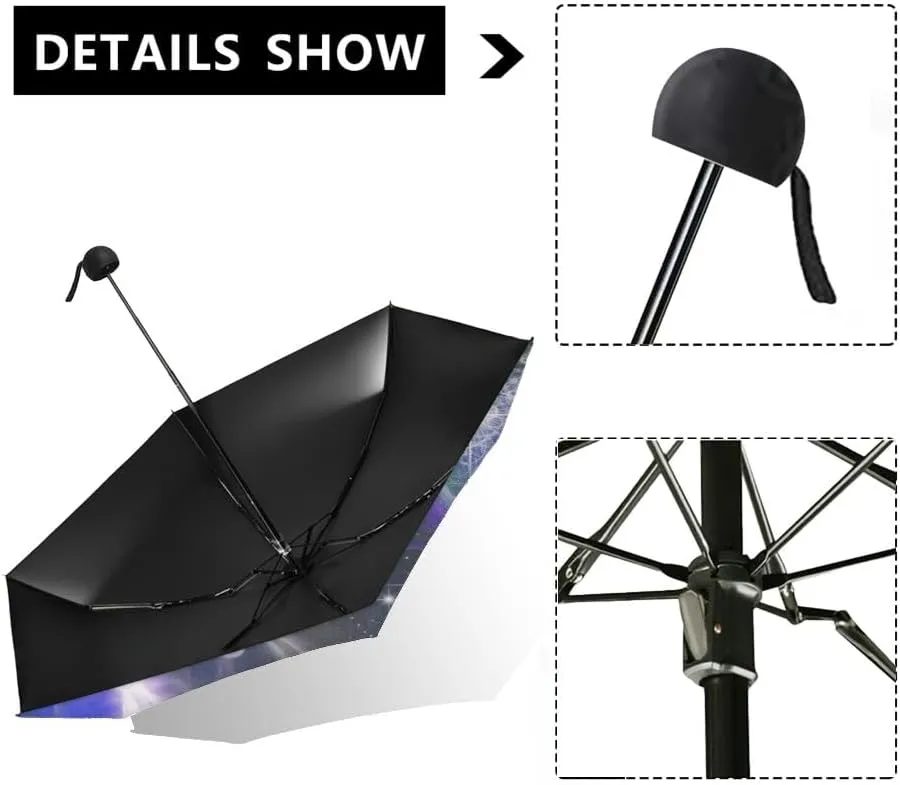 Travel Umbrella for Rain Windproof Moon over the pond Cute Portable Compact Mini Umbrella for Women Purse Backpack Car Black Sun UV Protection