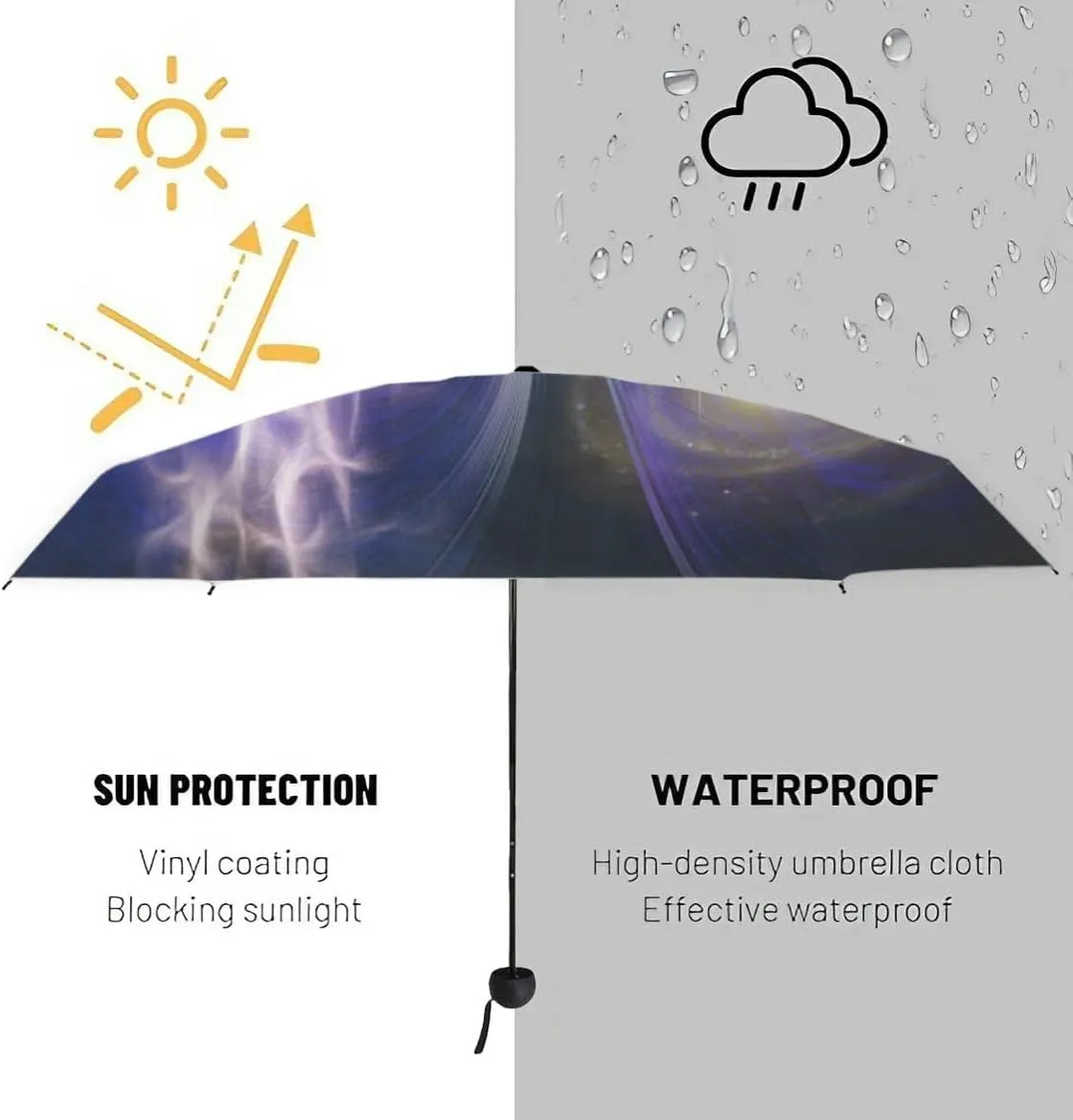 Travel Umbrella for Rain Windproof Moon over the pond Cute Portable Compact Mini Umbrella for Women Purse Backpack Car Black Sun UV Protection