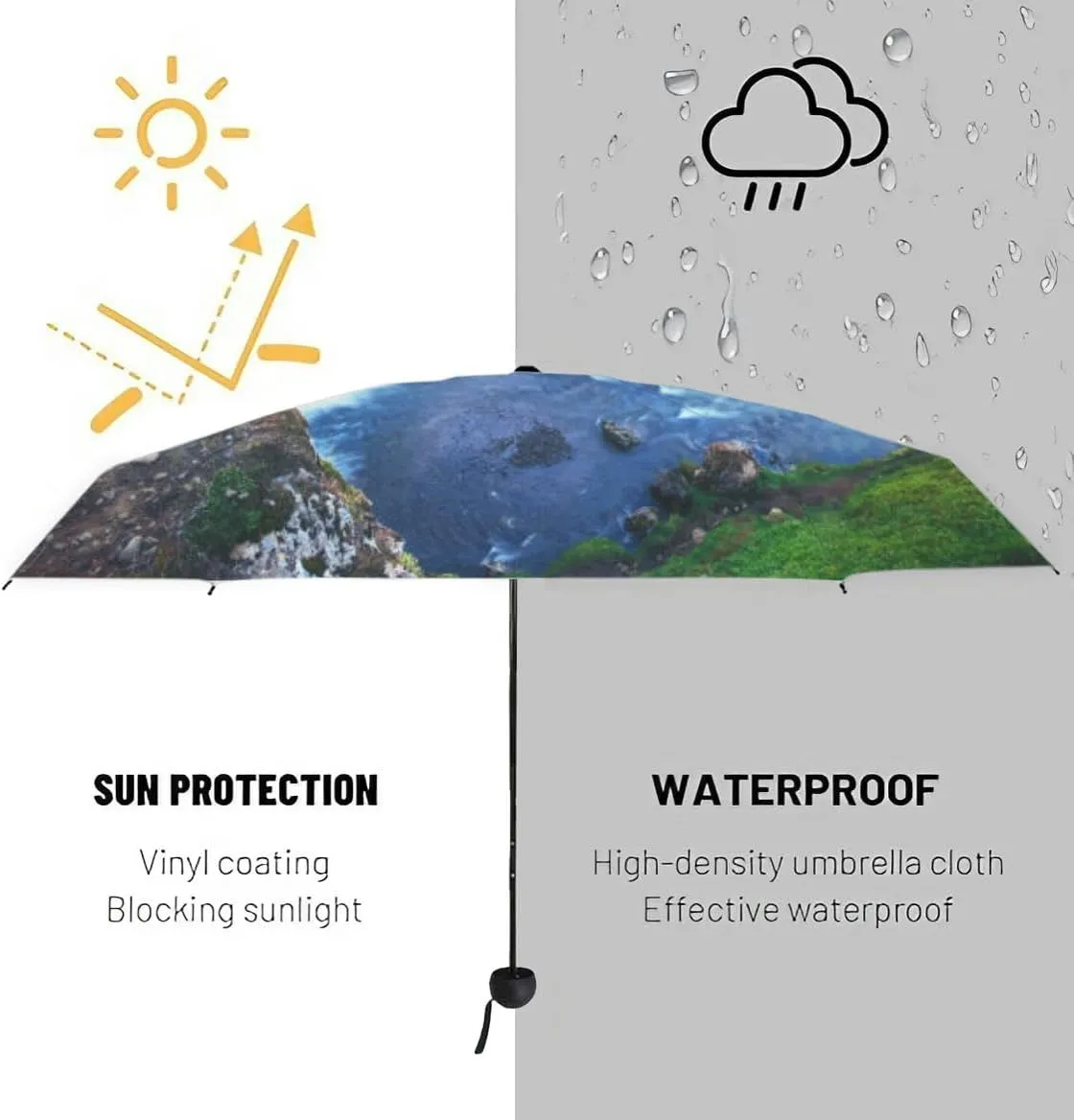 Travel Umbrella for Rain Windproof Moon over the pond Cute Portable Compact Mini Umbrella for Women Purse Backpack Car Black Sun UV Protection