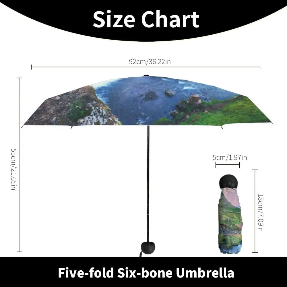 Travel Umbrella for Rain Windproof Moon over the pond Cute Portable Compact Mini Umbrella for Women Purse Backpack Car Black Sun UV Protection