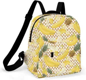 Tropical Banana Pineapple Pattern Backpacks Laptop Mini Backpacks for Women Travel Shoulder Bag Bookbag Rucksack Daypack 10 Inch