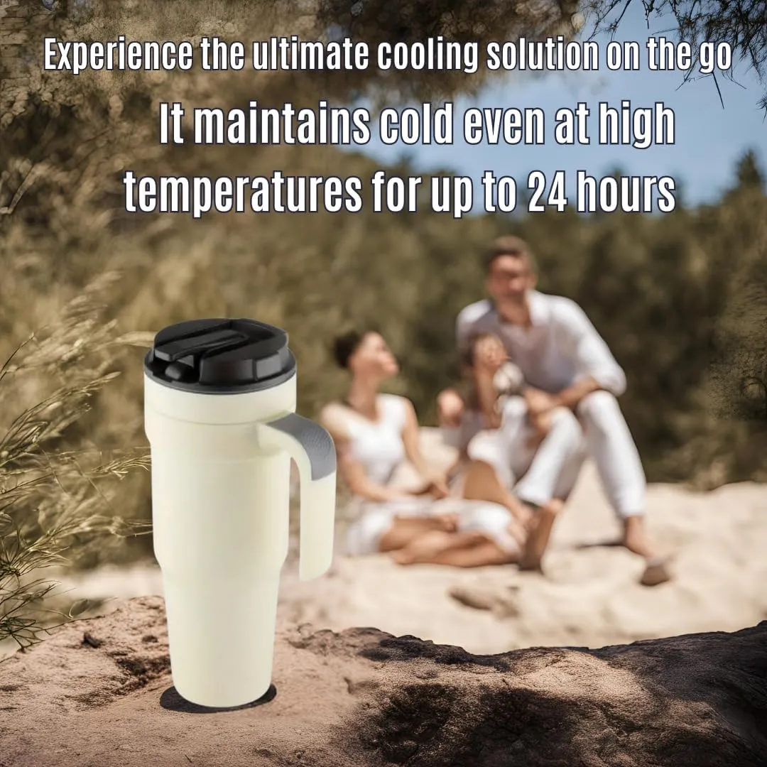 Tumbler with Handle, Double Wall Vacuum-insulated Proof Thermal Travel Cup, Stainless Steel Mug with Lid and Straw. (Moon Mist), 40 OZ, FC094