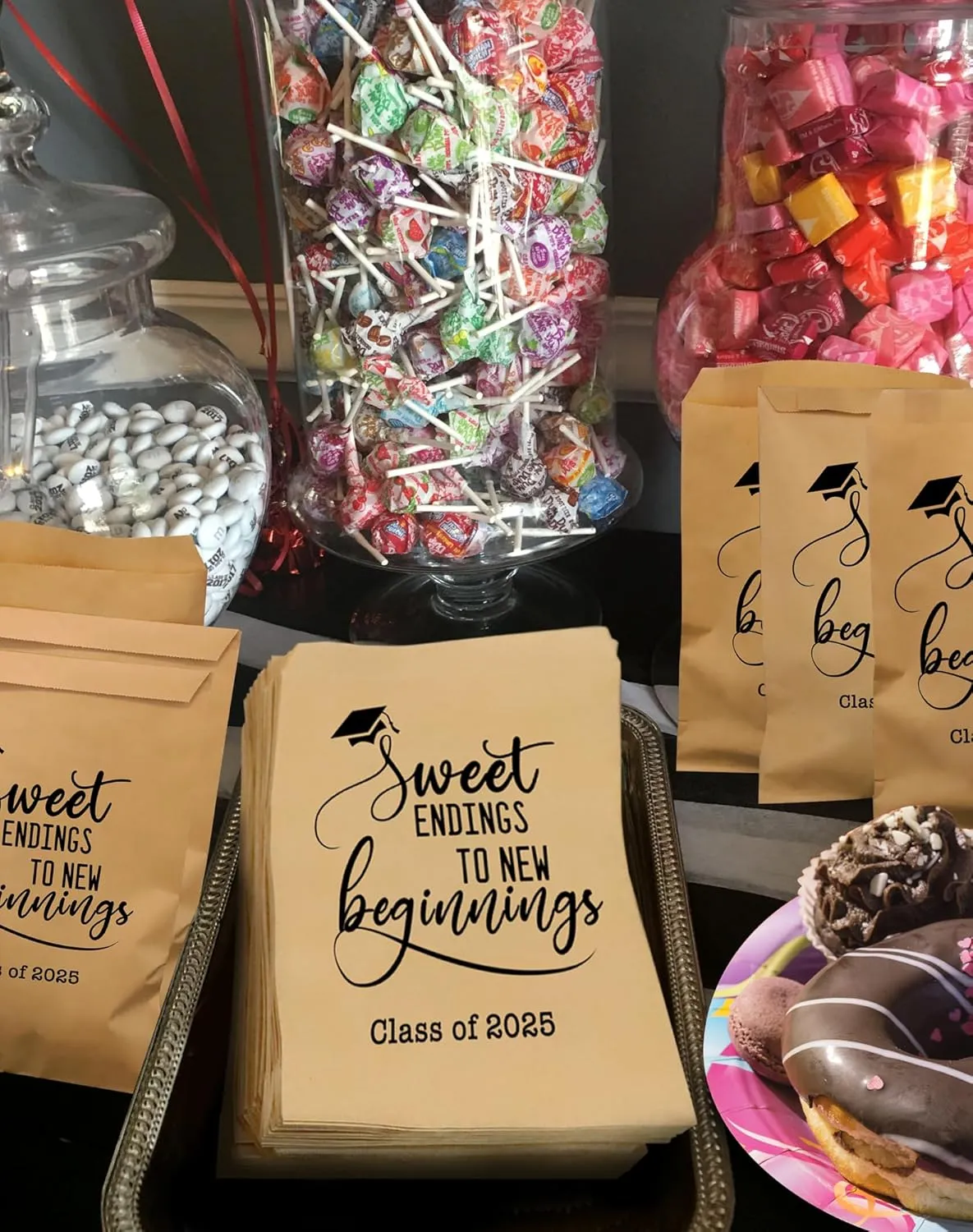 Tyndallrays Class of 2025 Sweet Ending to New Beginnings 9x6 in Big Size Graduation Party Favors Bags Grad Party Treat Bags for College Senior High Kindergarten School Graduation Party (100)
