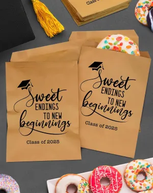 Tyndallrays Class of 2025 Sweet Ending to New Beginnings 9x6 in Big Size Graduation Party Favors Bags Grad Party Treat Bags for College Senior High Kindergarten School Graduation Party (100)