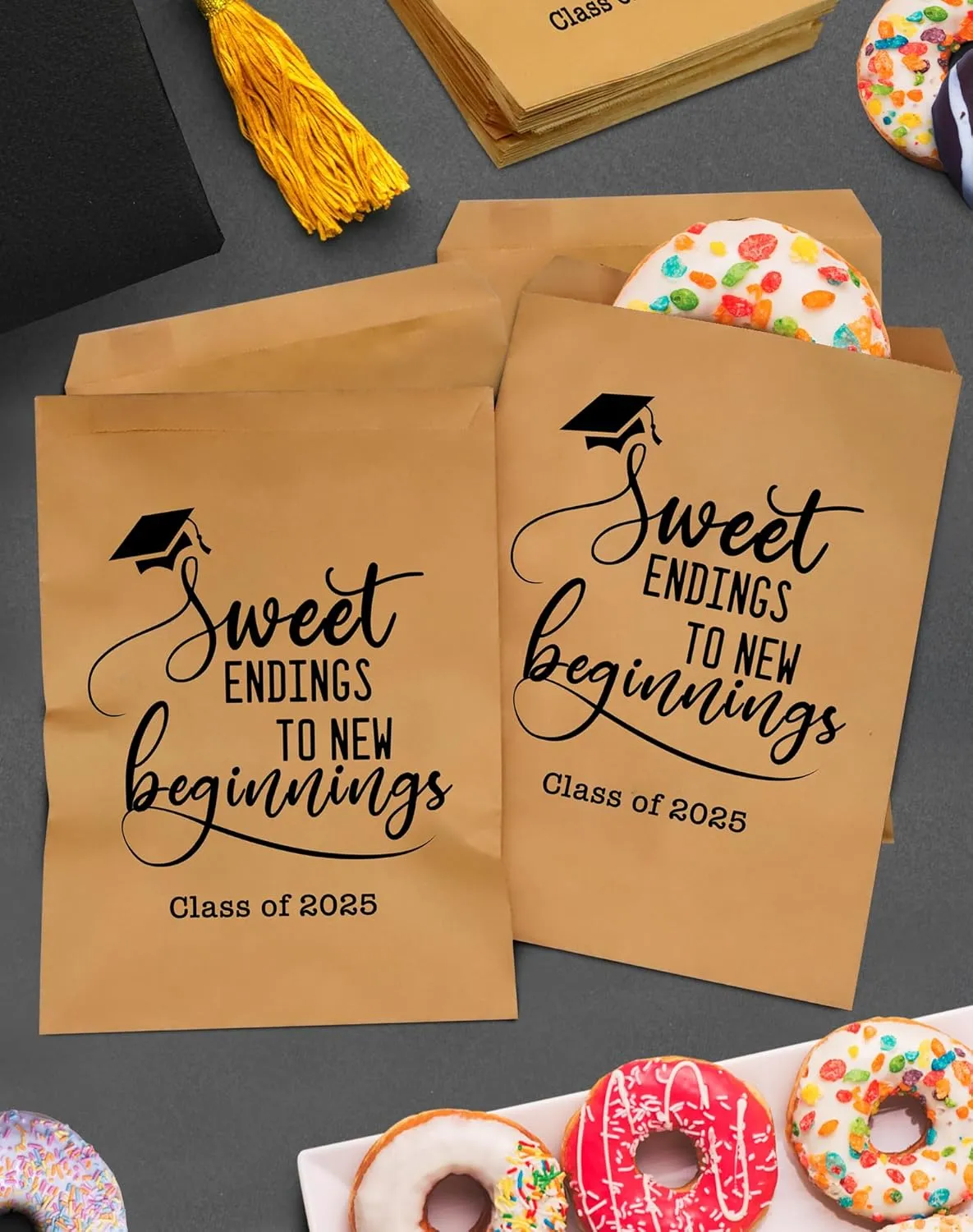 Tyndallrays Class of 2025 Sweet Ending to New Beginnings 9x6 in Big Size Graduation Party Favors Bags Grad Party Treat Bags for College Senior High Kindergarten School Graduation Party (100)
