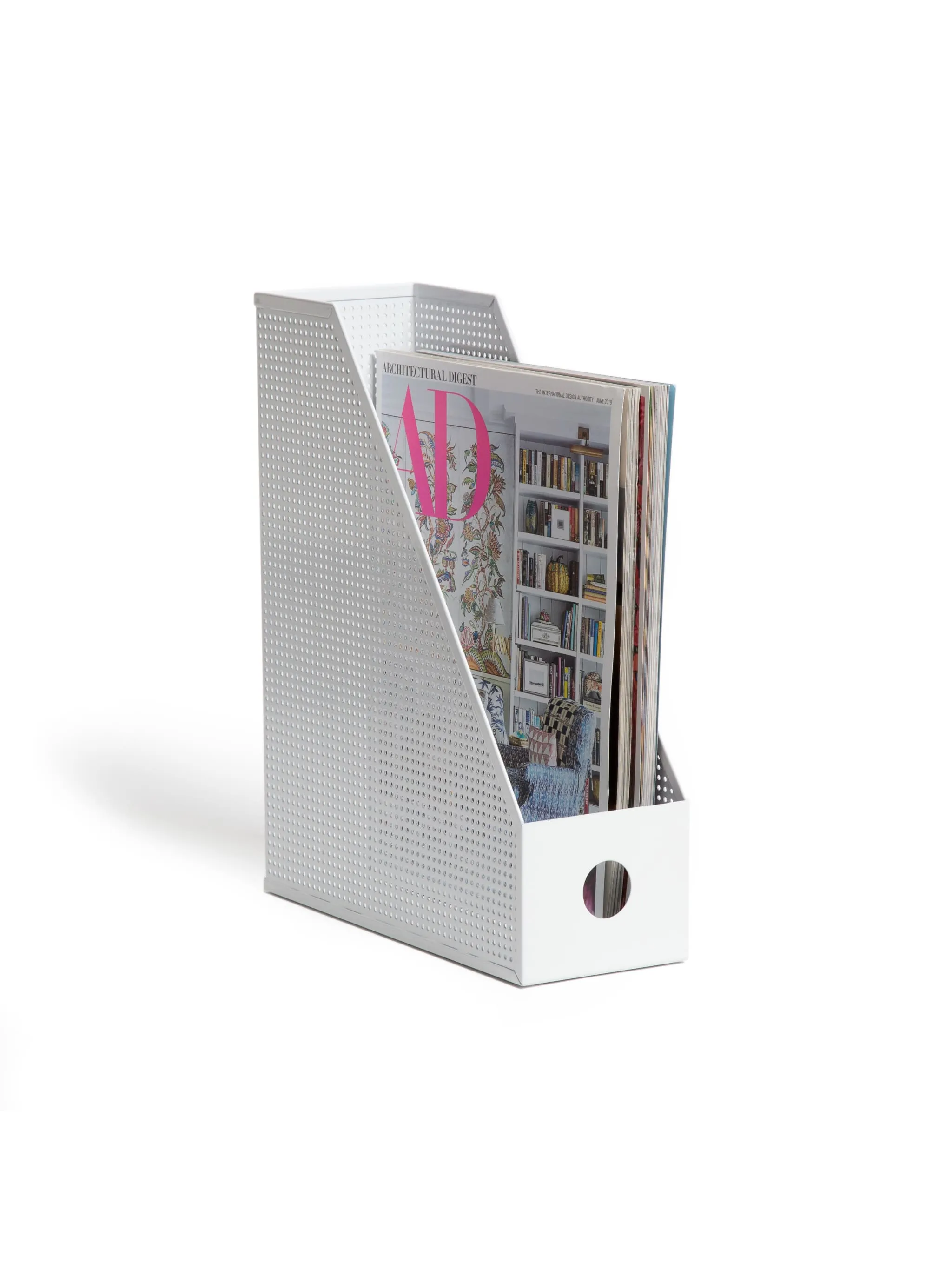 U Brands Perf Metal Magazine Holder, Modern Perforated, White