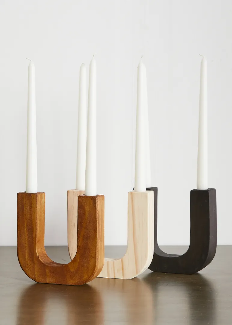 U-Shaped Wooden Double Taper Candlestick Holder