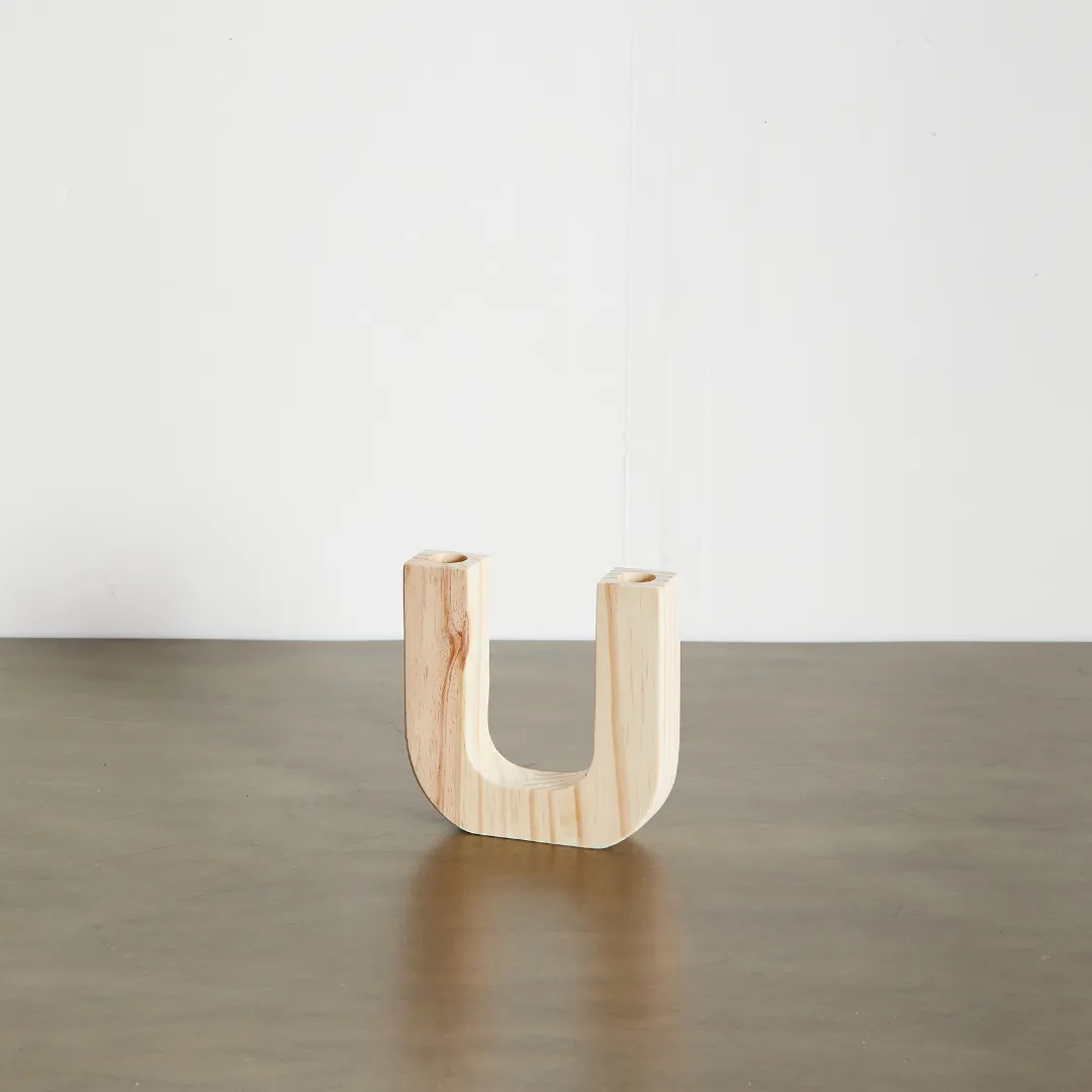 U-Shaped Wooden Double Taper Candlestick Holder