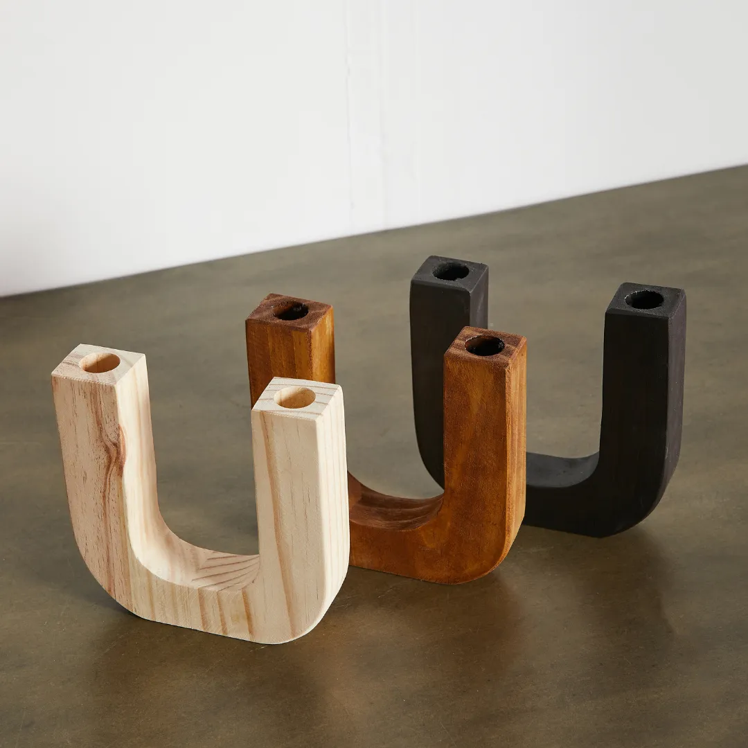 U-Shaped Wooden Double Taper Candlestick Holder
