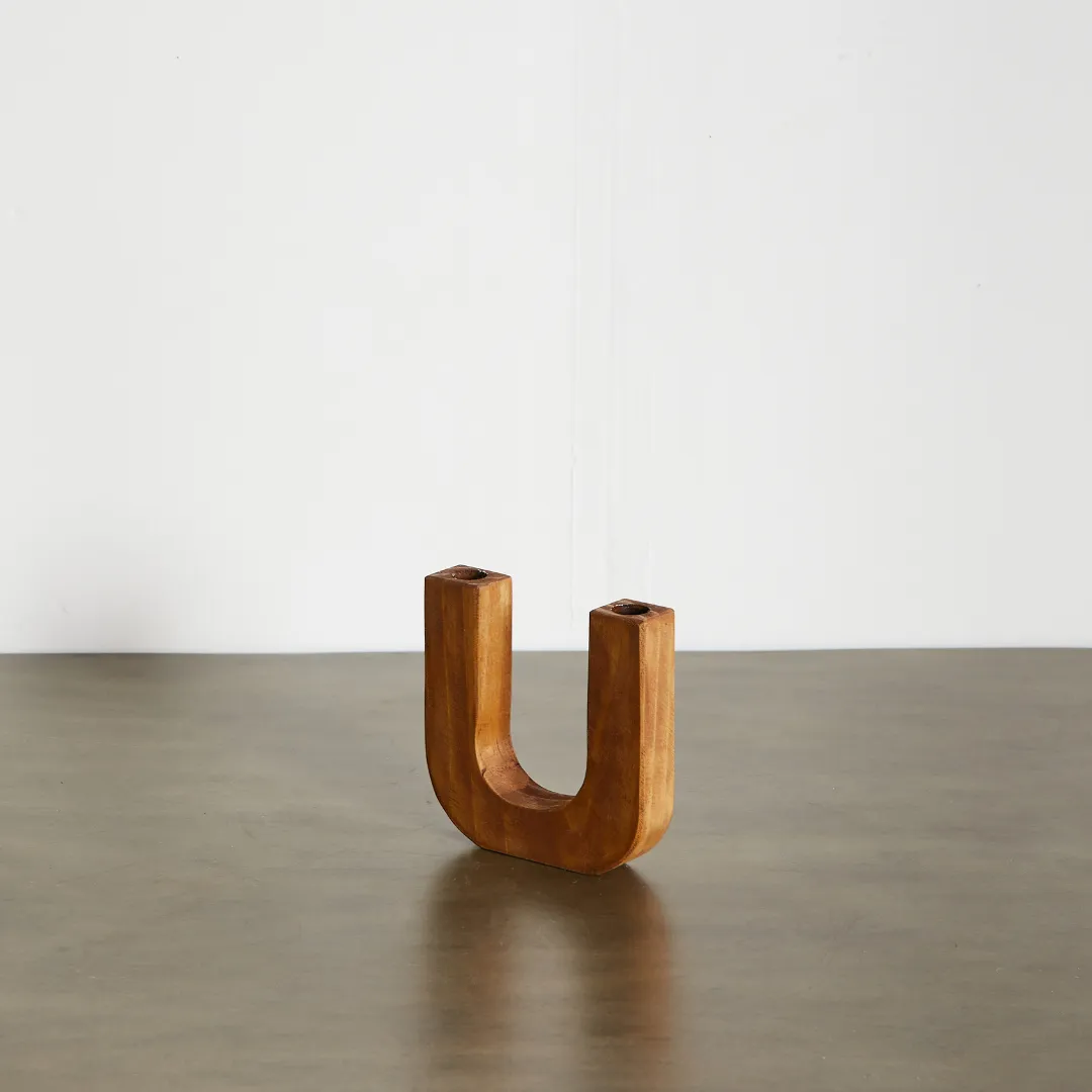 U-Shaped Wooden Double Taper Candlestick Holder