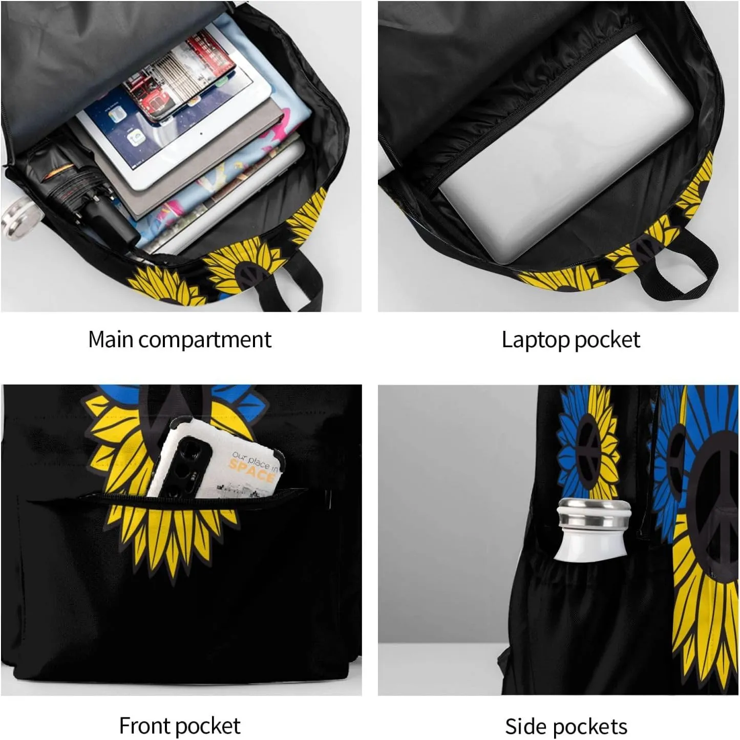 Ukraine Sunflower Flag Laptop Backpack Work Travel Backpacks Business Rucksack Casual Outdoor Daypack with Adjustable Strap Bags for Sports Office Gym Hiking