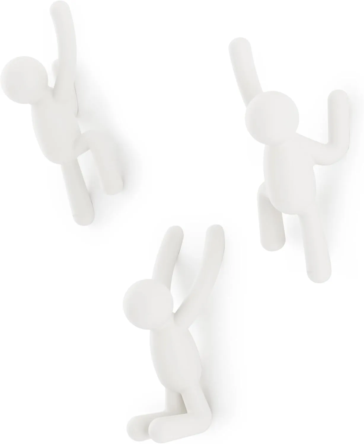 Umbra Buddy Wall Hooks – Decorative Wall Mounted Coat Hooks for Hanging Coats, Scarves, Bags, Purses, Backpacks, Towels and More, Set of 3, White