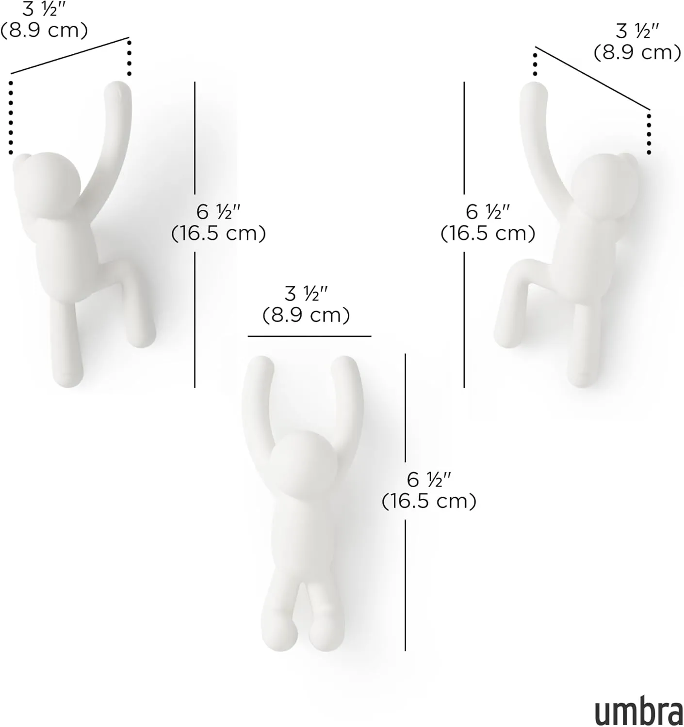 Umbra Buddy Wall Hooks – Decorative Wall Mounted Coat Hooks for Hanging Coats, Scarves, Bags, Purses, Backpacks, Towels and More, Set of 3, White