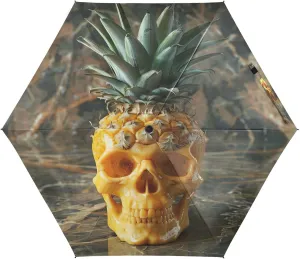 Umbrellas for Sun, Windproof Compact Travel Umbrella, Ideal for Car, Purse, Men and Women, Creative Pineapple Skull