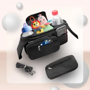 Universal Stroller Organizer with Insulated Cup Holder Detachable Phone Bag and Shoulder Strap, Stroller Bag Caddy Organizer Accessories Fits for Most Strollers, Baby Jogger