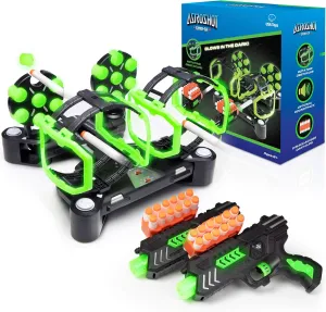 USA Toyz Astroshot Gyro Glow Rotating Shooting Games for Kids - Nerf Compatible Spinning Shooting Targets Game for Kids, 2 Toy Guns for Boys and Girls, 14 Targets, 24 Foam Darts, 2 Dart Holders