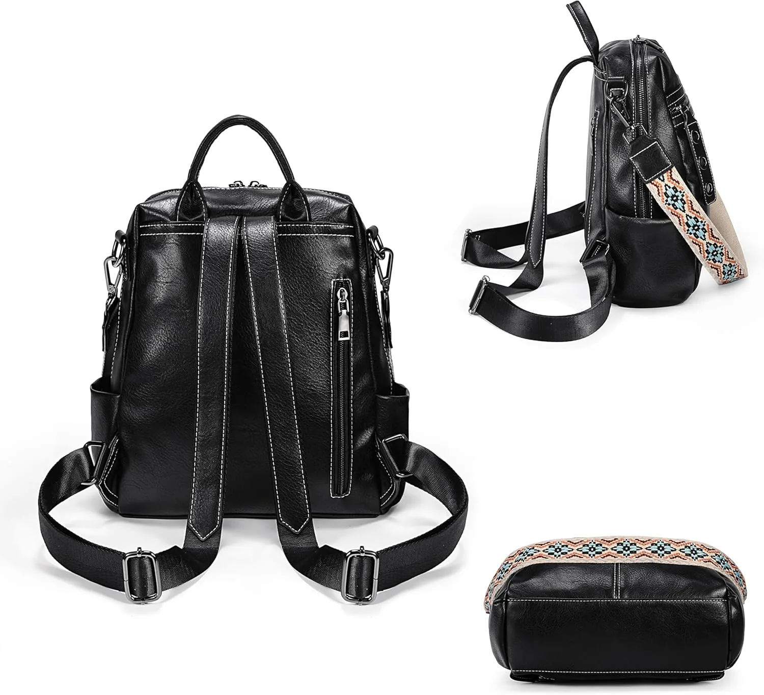 UTO Small Backpack for Women Fashion Classic Decorative Triple Circle Accessory Strap Bags