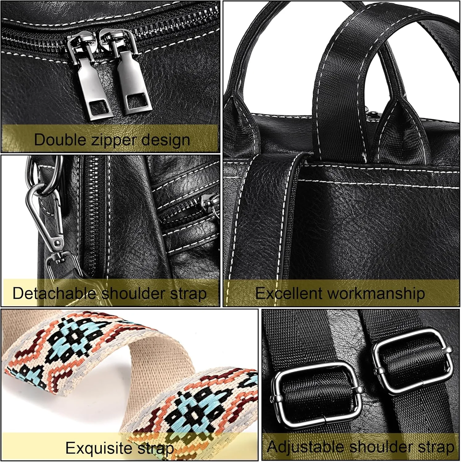 UTO Small Backpack for Women Fashion Classic Decorative Triple Circle Accessory Strap Bags