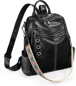 UTO Small Backpack for Women Fashion Classic Decorative Triple Circle Accessory Strap Bags