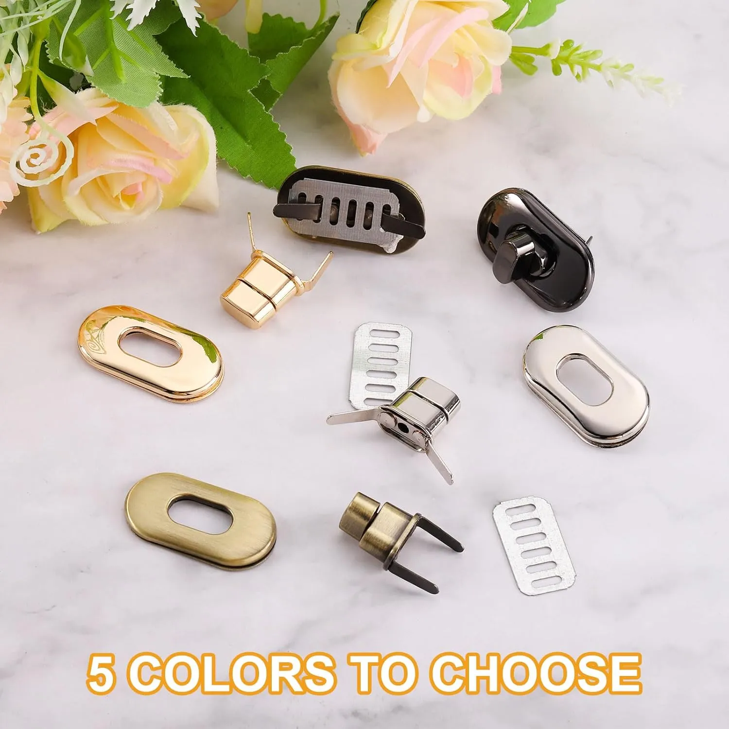 uxcell 15pcs Turn Lock Clasp, Alloy Purse Closures Oval Twist Lock Fasteners Bag Hardware Accessories for Leather DIY Handbag Wallet Craft, Black