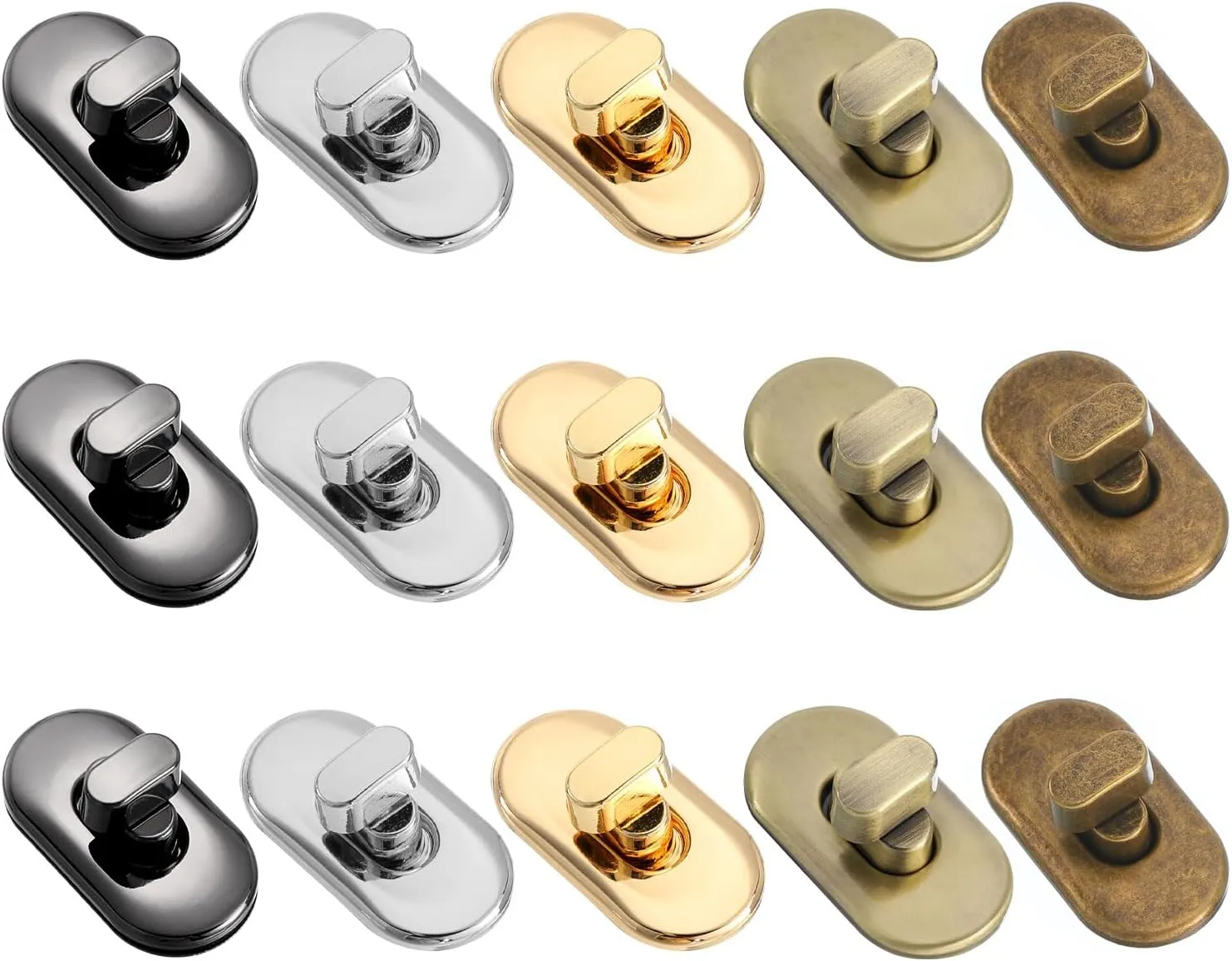 uxcell 15pcs Turn Lock Clasp, Alloy Purse Closures Oval Twist Lock Fasteners Bag Hardware Accessories for Leather DIY Handbag Wallet Craft, Multicolor