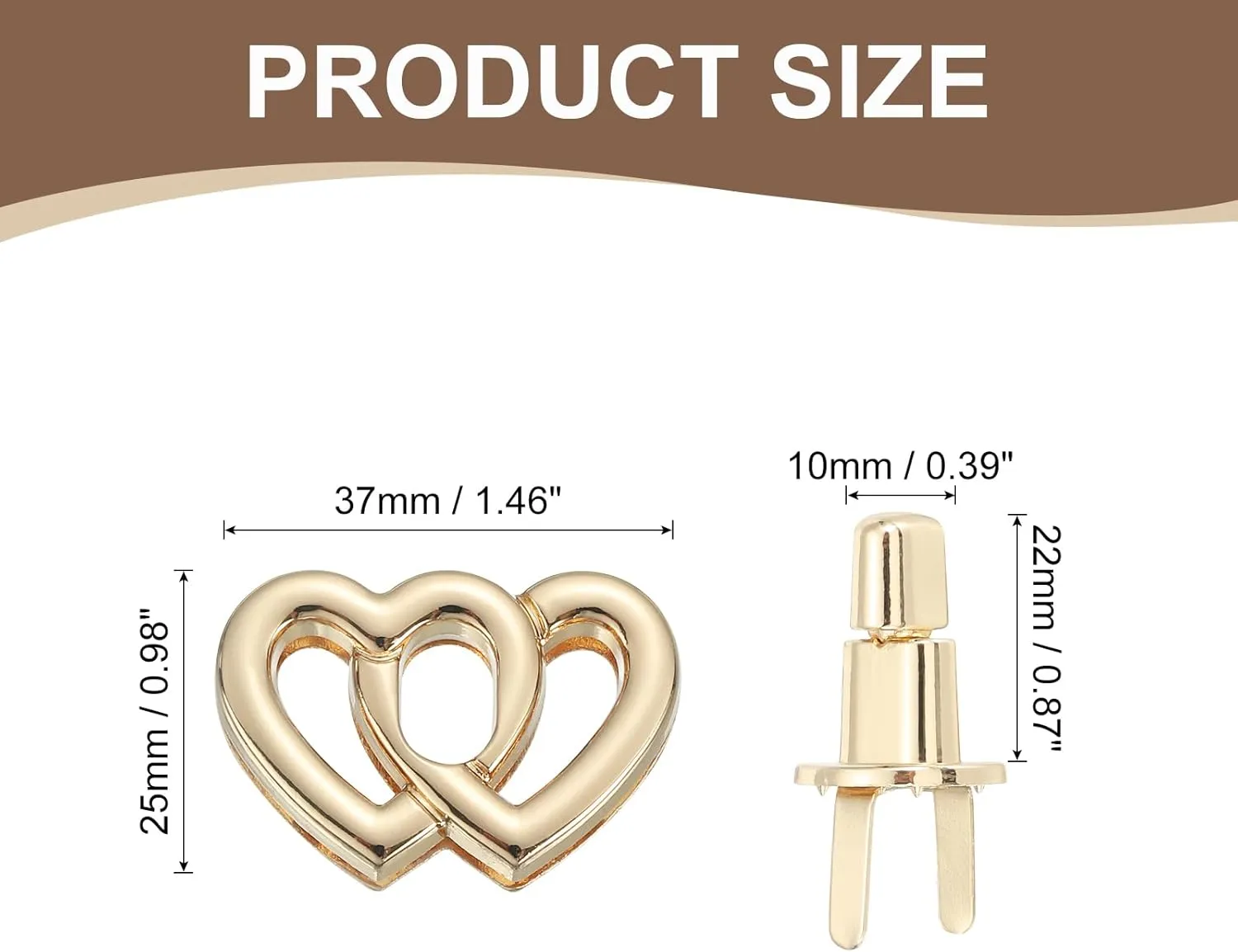 uxcell 2Pcs Twist Turn Lock Clasp, 1.46" x 0.98" Closures Lock Fasteners for Purse Aluminum Alloy Double Heart Bag Closure Clip Hardware Accessories for DIY Handbag Craft, Light Gold