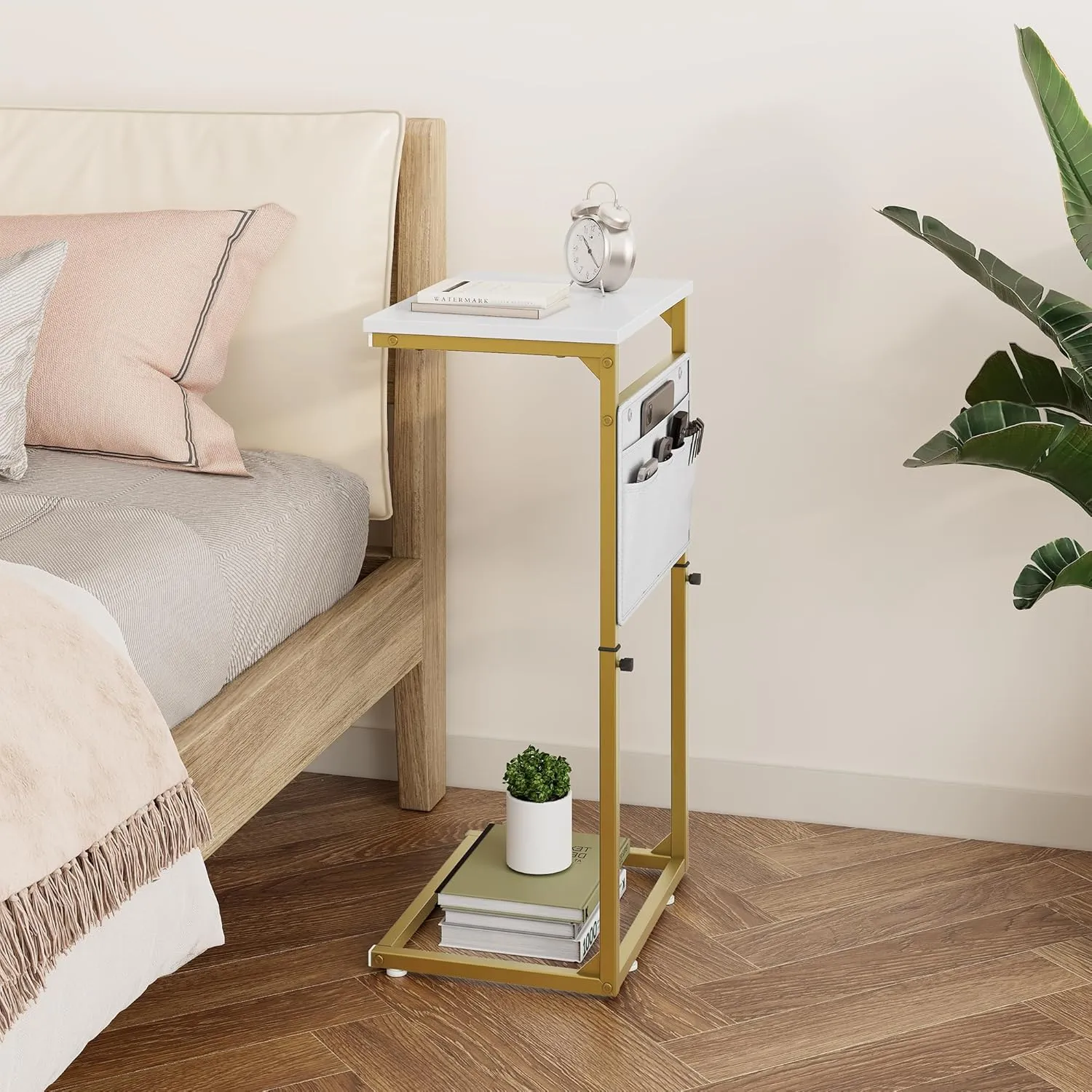 Vagusicc C Shaped End Table, 33'' Tall Side Table for Couch, Adjustable Height Small Couch Side Table for Small Spaces, C Table End Table Slide Under Sofa Table TV Tray Arm Table for Living Room