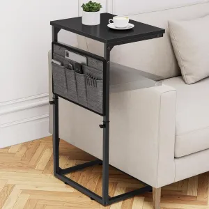 Vagusicc C Shaped End Table, 33'' Tall Side Table for Couch, Adjustable Height Small Couch Side Table for Small Spaces, End Table Slide Under Sofa Table TV Tray with Metal Frame for Living Room, Black