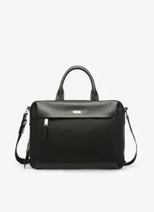 Vaud Cotton Mix & Leather Business Bag In Black