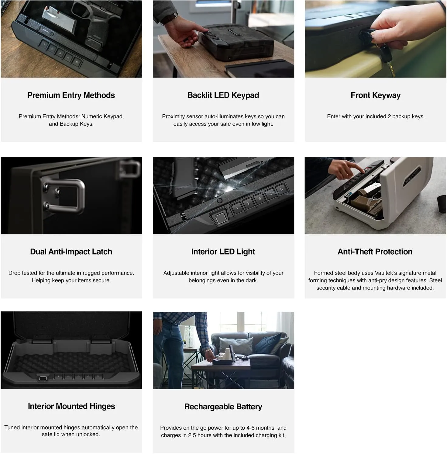 VAULTEK Essential Series Quick Access Handgun Safe with Auto Open Lid and Rechargeable Lithium-ion Battery (VE20) (Compact Safe)