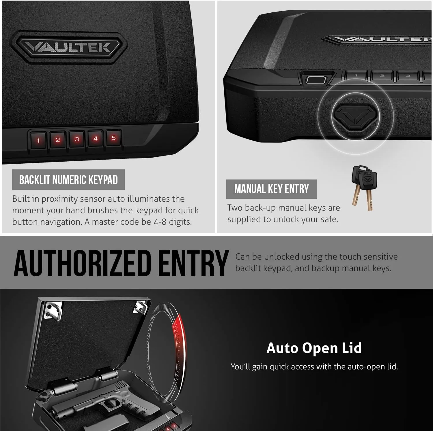 VAULTEK Essential Series Quick Access Handgun Safe with Auto Open Lid and Rechargeable Lithium-ion Battery (VE20) (Compact Safe)