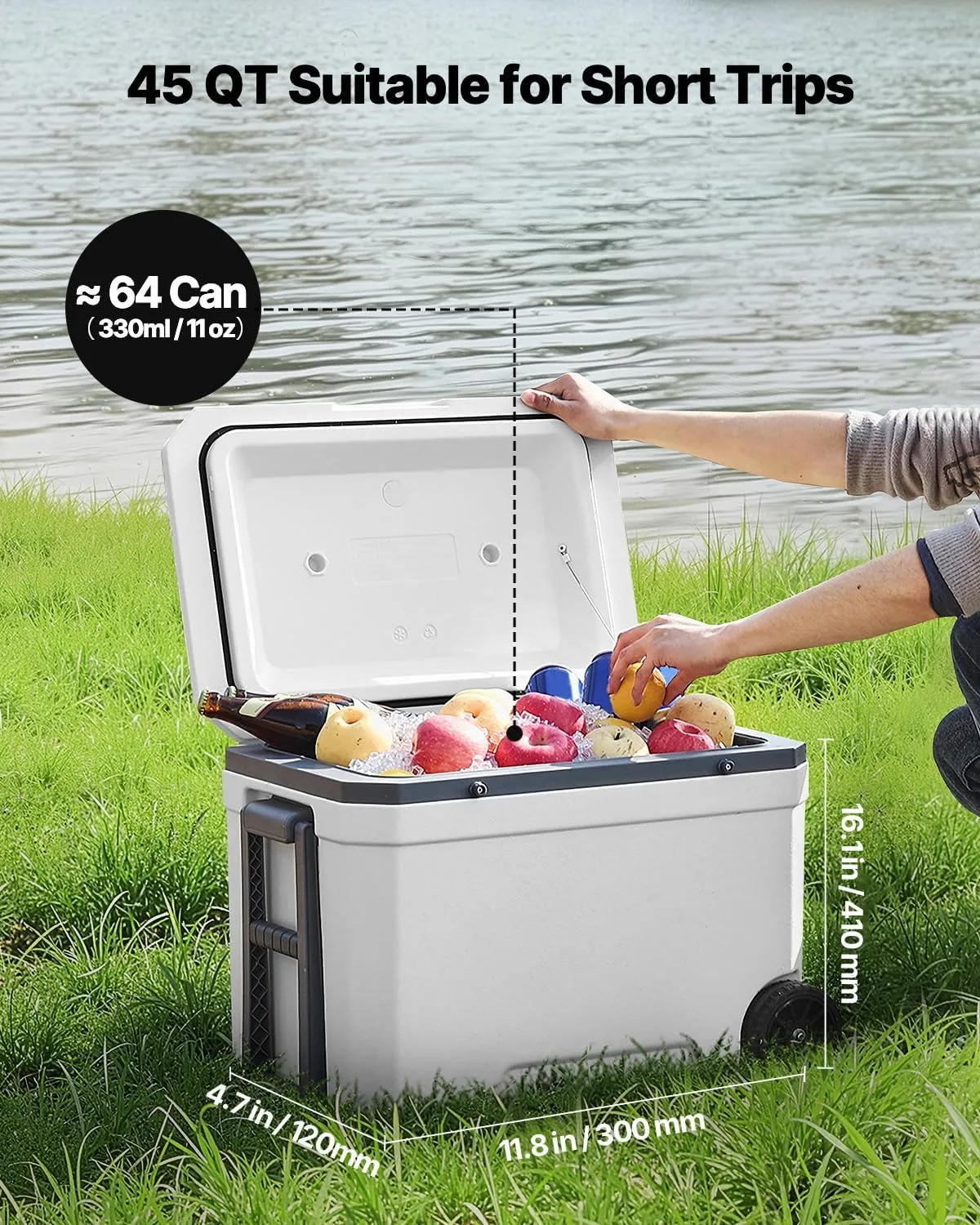 VEVOR Ultra-Light Hard Cooler, Ice Retention Cooler with Heavy Duty Handle, Ice Chest Lunch Box for Camping, Travel, Outdoor, Keeps Cool for up to 6 Days, 30% Lighter Than Rotomolded Coolers