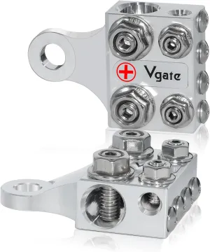 Vgate 12-Way Lead-Acid or Lithium Battery Distribution Block, Multi-Size Terminal Connectors with Bolt Down Ends or Threaded Studs, M10 or 3/8”-16