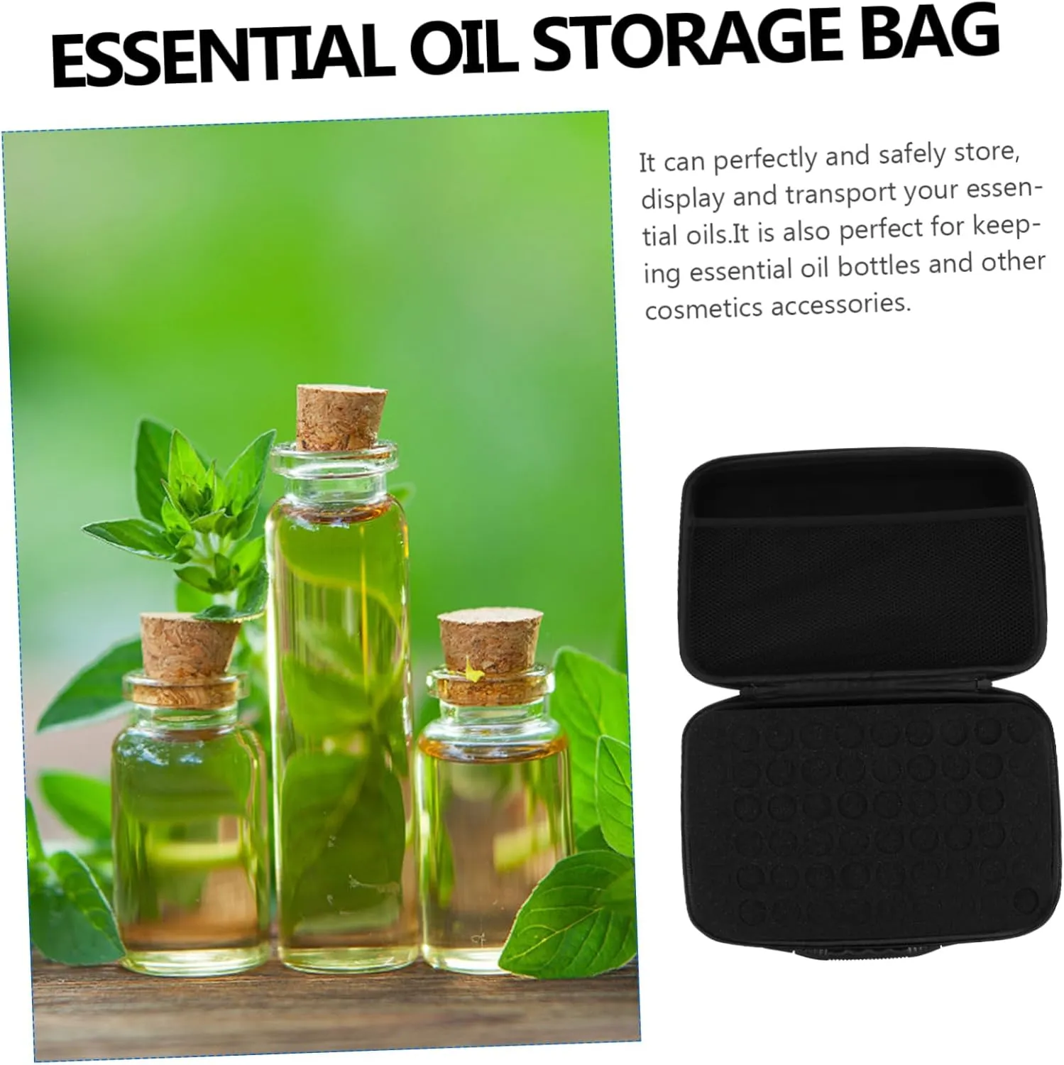 VICASKY 60 Essential Oil Storage Bag Essential Oil Storage Case Essential Oil Travel Case Organize Holders Carrier Traveling Oil Bottle Portable Oils Holds Bottles Carry Black