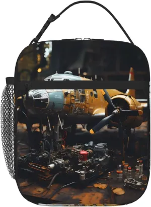 Vintage Aircraft Machinery Unisex Portable Storage Bags, Reusable Cooler Bags for Work Office School Travel Lunch Bags, Cooler Tote Bags