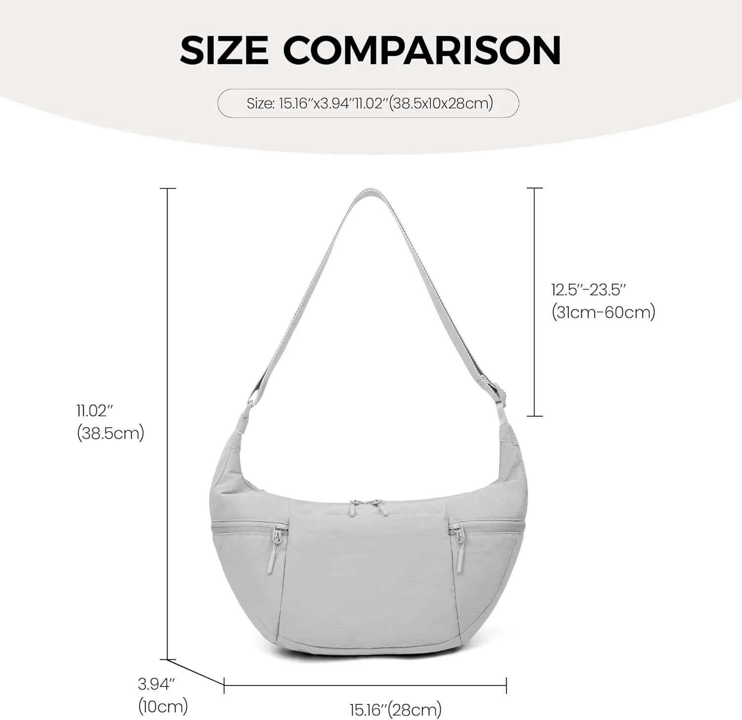 VONAL Nylon Crossbody Bag for Women, Lightweight Shoulder Purse with Zipper, Trendy Crescent Sling Bag with Adjustable Stap
