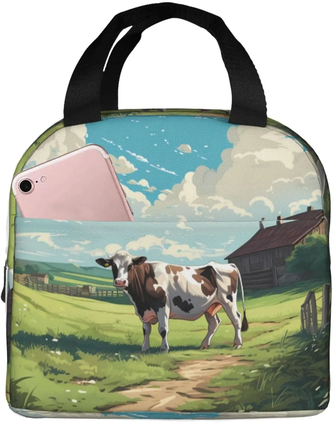 VOSERY Lunch Bag, Lunch Box Lunch Bag for Women Men Adult, Prairie Pasture Cow Insulated Lunch Bag Cooler Bag, Leakproof Reusable Large Capacity Lunch Tote for Work Office Picnic Travel